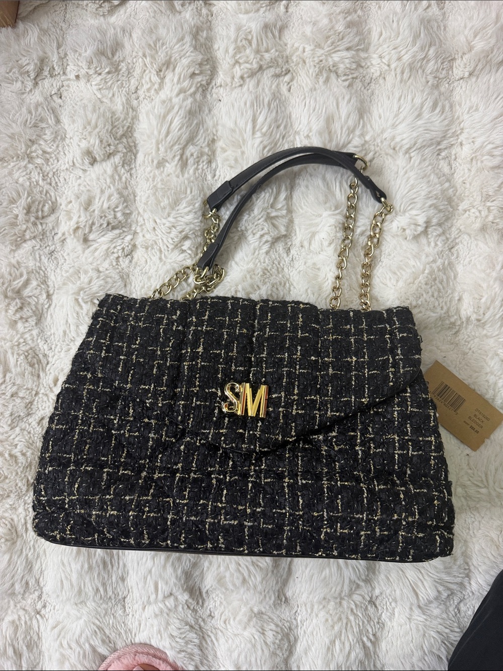 Black Tweed Chain Shoulder Bag